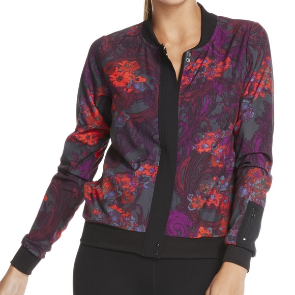 Fabletics purple floral printed bomber jacket - Picture 1 of 13